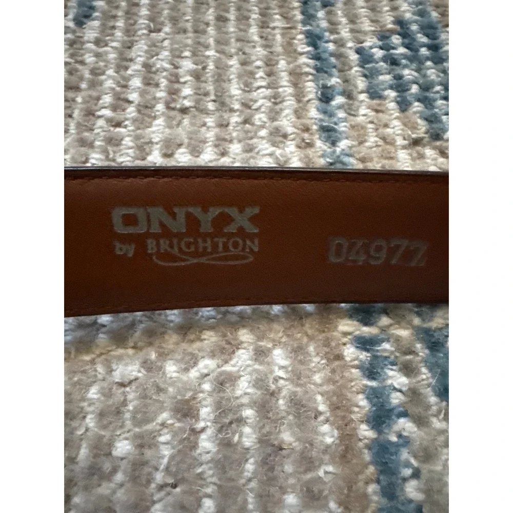 Onyx by Brighton Mens Brown Leather Belt 34 M30278 Handcrafted USA Silver Buckle